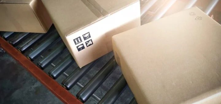 Rollerförderband hält die Boxen in Bewegung